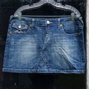 VIGOSS Jeans Denim Mini Skirt w/ Embroidered Pockets